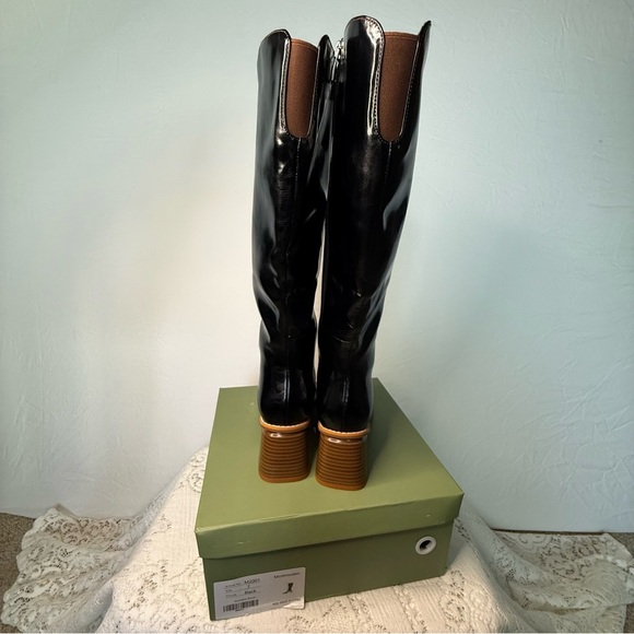 Motimoden pointed toe Knee High Boots chunky Mid Heel zipper Black size 7 - Picture 13 of 16